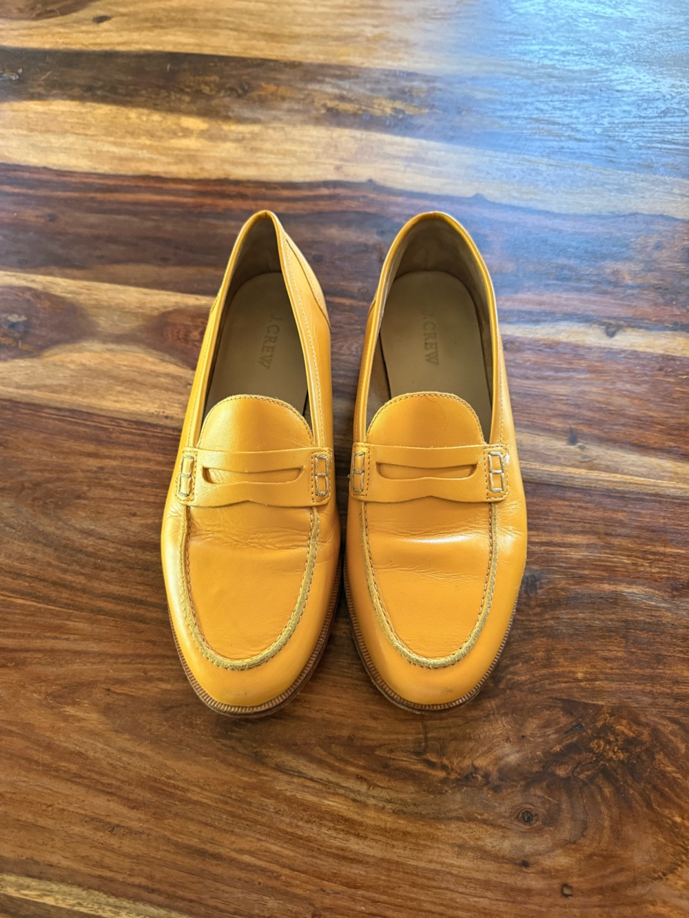 J. Crew Mustard Yellow Leather Penny Loafers